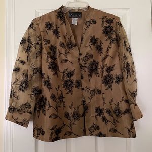 Alex Evenings Dressy Floral Flocked Glittery Gold Top L FREE SHIP